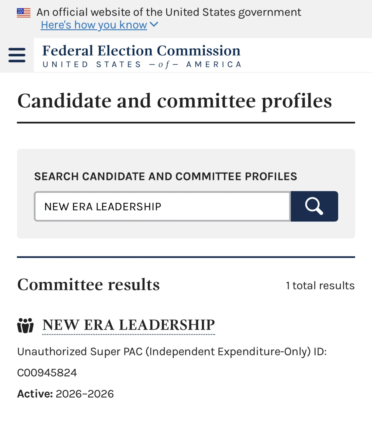 FEC committee-profile screenshot