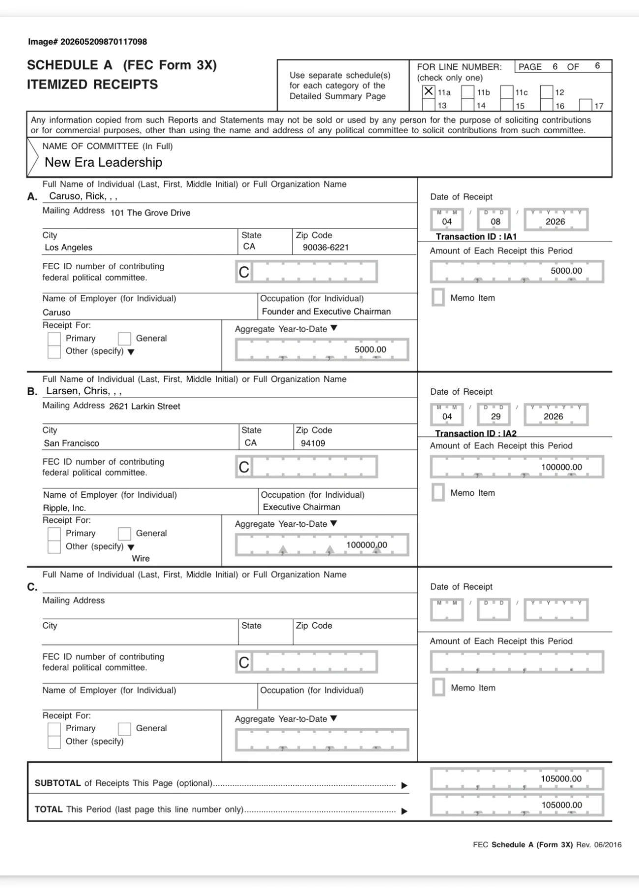 Schedule A filing — FEC image #202605209870117098